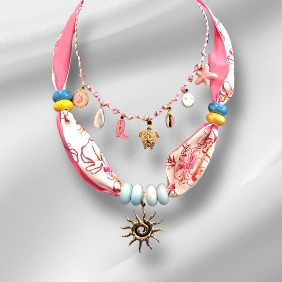 Handmade scarf charm necklace set, beach themed jewelry - Picture 2 of 2